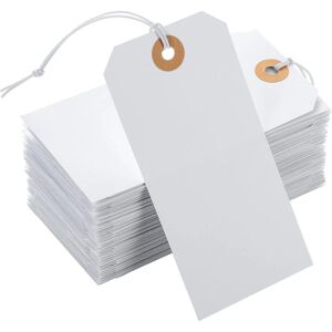 100 stk. Store prisskilte med elastisk snor Hvide hængepapirmærker med snor fastgjort forstærket hul Skrivbar 4,76''×2,36''