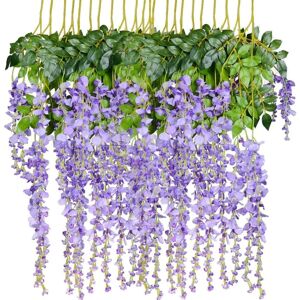 12 stk kunstige blomster Silke Wisteria Vine Rata Silke hængende blomster Bryllupsdekoration (lilla)