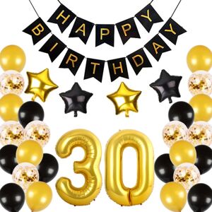 30 år gammel fødselsdagsfest dekorationer i sort guld, 30 balloner