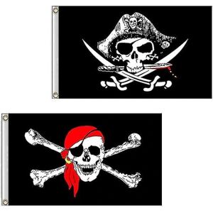 Piratflag til udendørs- og piratfester (2 stk, sort+rød)