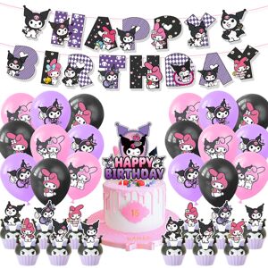 Kuromi-tema Festartikler Dekoration Banner Balloner Kit Kage Cupcake Toppers Sæt Rekvisitter Gaver