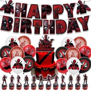 Deadpool tema fødselsdagsfest tilbehør inklusive banner balloner sæt kage cupcake toppers dekorationssæt