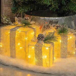 HKWWW Sæt med 3 julebelyste gaveæsker, foroplyste 60 LED-belysningsæsker til gaveæsker Ornament Udendørs Varm W[HK] Warm White