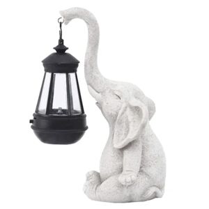 Elefant Solar Lampe Dekoration Vandtæt Solid Harpiks Håndværk Elefant Ornament Statue Gård Balkon Have Figur Lampe A[hk] White  Black