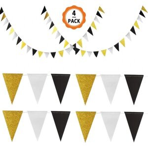 4 stk 12M dobbeltsidet glitterpapir trekantflag, sort og guld