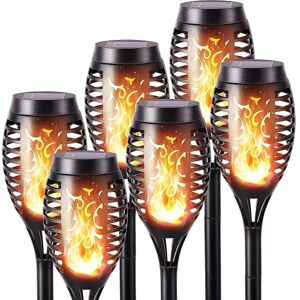 Udendørs Solar Flame Lights - 6 Pack Vandtæt Solar Torch Light, Solar Flimrende Flamme Lys Til Indretning, Have, Patio, Stier, Plæne Udendørs Solar Fla