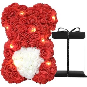 Rose Bamse Håndlavet Blomsterbjørn Gave - Rose Bamse Valentinsdag, Mors Dag gave (rød) - Giv den til din yndlingspige