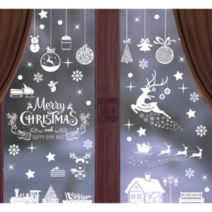 Julevinduesmærkat dekoration, statisk snefnugklistermærke Glædelig jul vinduesmærkat egnet til julefestartikler