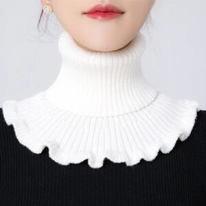 3 stk Kvinder strikket uld falsk halstørklæde ensfarvet elastisk varm hals beskytter dekoration høj krave tørklæde hvid