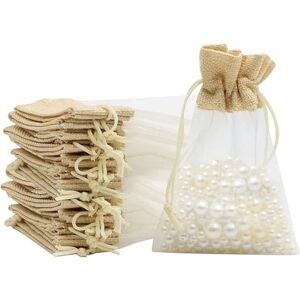 Jute Organza poser, 24 stykker 10×15cm gave organza poser med Reusa