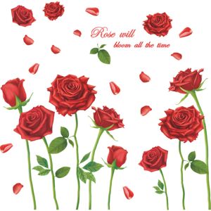 Et sæt romantiske vægklistermærker med rød rose til soveværelset