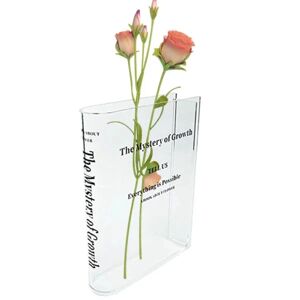 Klar akryl bogvase, gennemsigtig vase til blomster, 20 cm højde Borddekoration, bogtype Blomstervase dekorativ vase