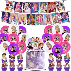 FMYSJ Taylor Swift Tema Festartikler Dekorationer Balloner Kage Topper Banner Sæt (FMY)