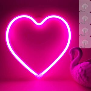 Heyone Neon hjertelys Lyserødt hjerte Neonskilt hjerte led lys, led hjerte lampe hjerte dekorationer til hjemmet, hængende hjerte gaver hjerte væg dekoration