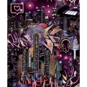 Noordwand Good Vibes tapet Skyscrapers City Icons sort og pink