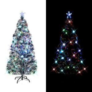 vidaXL kunstigt juletræ med fod og LED-lys 210 cm fiberoptisk