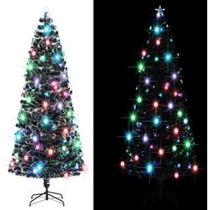 vidaXL kunstigt juletræ med fod og LED-lys 240 cm fiberoptisk