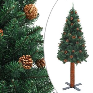 vidaXL slankt juletræ med ægte træ og kogler 150 cm PVC grøn