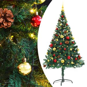 vidaXL kunstigt juletræ med julekugler og LED-lys 150 cm PVC grøn