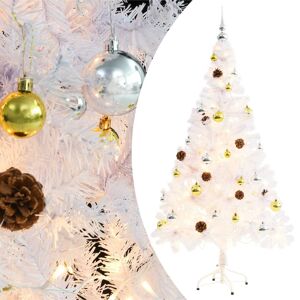 vidaXL kunstigt juletræ med julekugler og LED-lys 150 cm PVC hvid