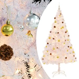vidaXL kunstigt juletræ med julekugler og LED-lys 210 cm PVC hvid