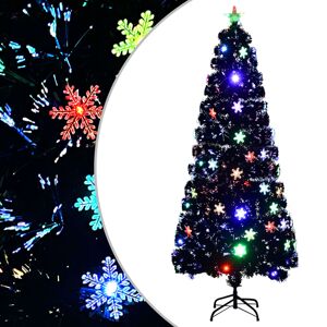 vidaXL juletræ med LED-snefnug 210 cm fiberoptik sort
