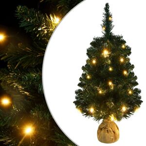 vidaXL kunstigt juletræ med fod og LED-lys 90 cm PVC grøn