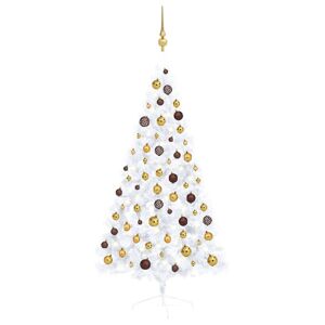 vidaXL kunstigt halvt juletræ med LED-lys og julekuglesæt 150 cm hvid