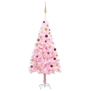 vidaXL kunstigt juletræ med LED-lys og kuglesæt 180 cm PVC lyserød