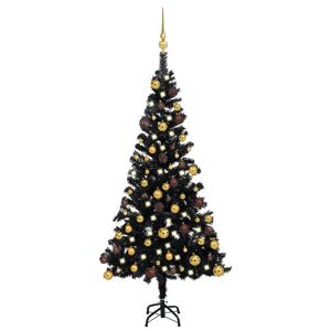 vidaXL kunstigt juletræ med LED-lys og kuglesæt 120 cm PVC sort