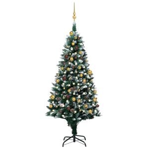 vidaXL kunstigt juletræ med LED og kuglesæt + grankogler 180 cm