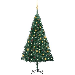 vidaXL kunstigt juletræ med LED-lys og kuglesæt 180 cm PVC grøn