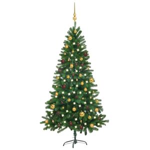 vidaXL kunstigt juletræ med LED-lys og kuglesæt 180 cm grøn