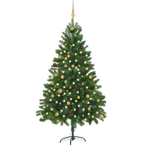 vidaXL kunstigt juletræ med LED-lys og kuglesæt 210 cm grøn