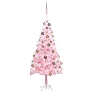 vidaXL kunstigt juletræ med LED-lys og kuglesæt 150 cm PVC lyserød
