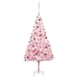 vidaXL kunstigt juletræ med LED-lys og julekuglesæt 210 cm PVC lyserød