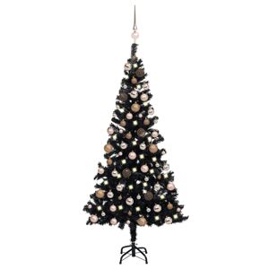 vidaXL kunstigt juletræ med LED-lys og kuglesæt 120 cm PVC sort