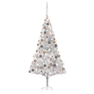 vidaXL kunstigt juletræ med LED-lys og kuglesæt 210 cm PET sølvfarvet
