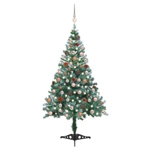 vidaXL snedrysset juletræ med LED og kuglesæt + grankogler 150 cm