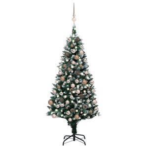 vidaXL kunstigt juletræ med LED og kuglesæt + grankogler 150 cm