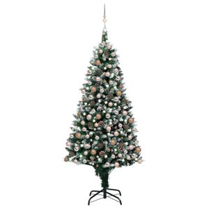 vidaXL kunstigt juletræ med LED og kuglesæt + grankogler 210 cm