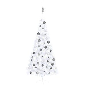 vidaXL kunstigt halvt juletræ med LED-lys og kuglesæt 210 cm hvid