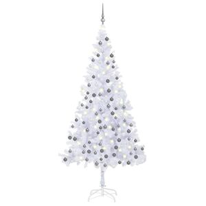 vidaXL kunstigt juletræ med LED-lys og kuglesæt L 240 cm hvid