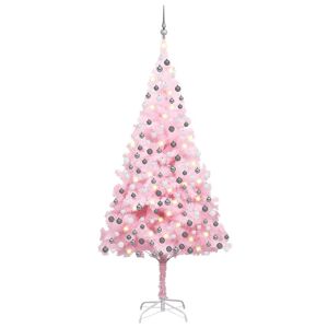 vidaXL kunstigt juletræ med LED-lys og kuglesæt 240 cm PVC lyserød