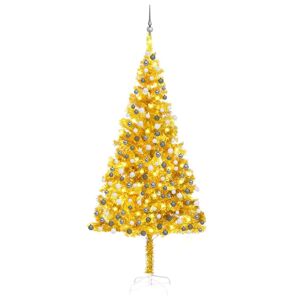 vidaXL kunstigt juletræ med LED-lys og kuglesæt 210 cm PET guldfarvet