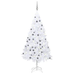vidaXL kunstigt juletræ med LED-lys og kuglesæt 120 cm PVC hvid