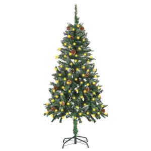 vidaXL kunstigt juletræ med LED-lys og grankogler 150 cm