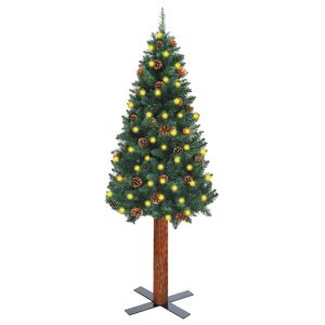 vidaXL smalt juletræ m. LED-lys + ægte træ + kogler 180 cm grøn