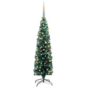 vidaXL kunstigt juletræ med LED og kuglesæt 150 cm grøn
