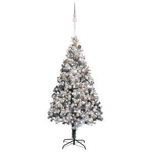 vidaXL kunstigt juletræ med LED og kuglesæt 210 cm grøn